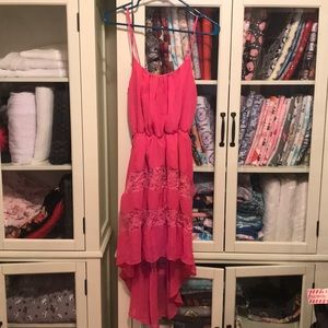 Small hot pink strap hi-lo dress